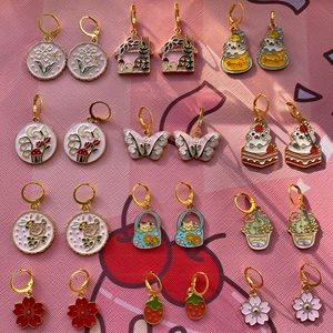2/20$ Kawaii cottagecore enamal gold hoop earrings handmade